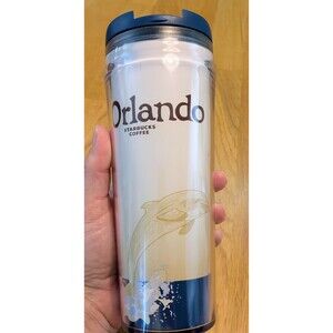 2004 Starbucks 12 oz Travel Tumbler Drink Coffee Cup Orlando Collector Navy Blue